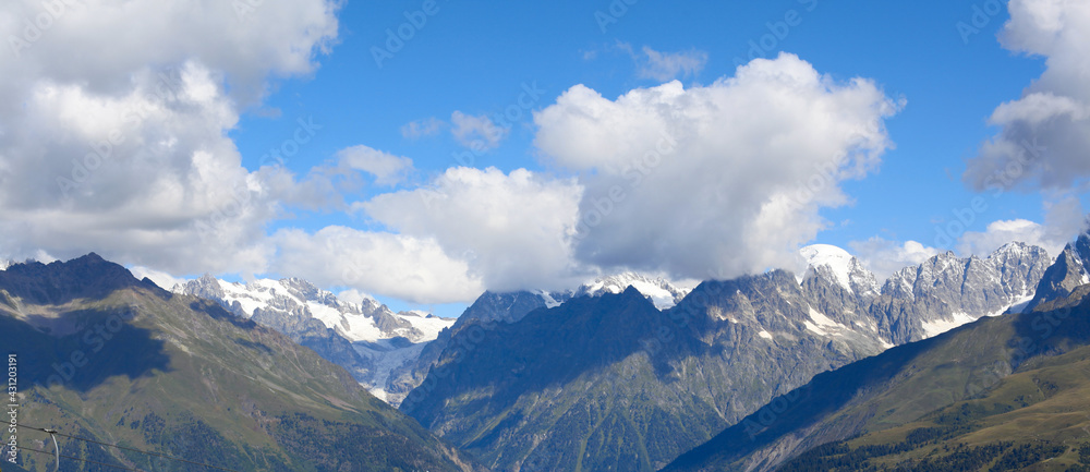 Mountain  of Georgia, Svaneti, Mestia. Long horizontal nature background.