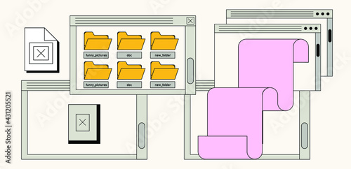 Computer screen with glitchy window boxes, operating system error.