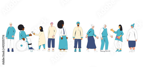 Group of diverse people standing together. Vector illustration.