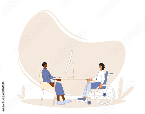Business or job interview. Partners sitting and talking about business. Coworkers talking at business meeting ar coaching session.