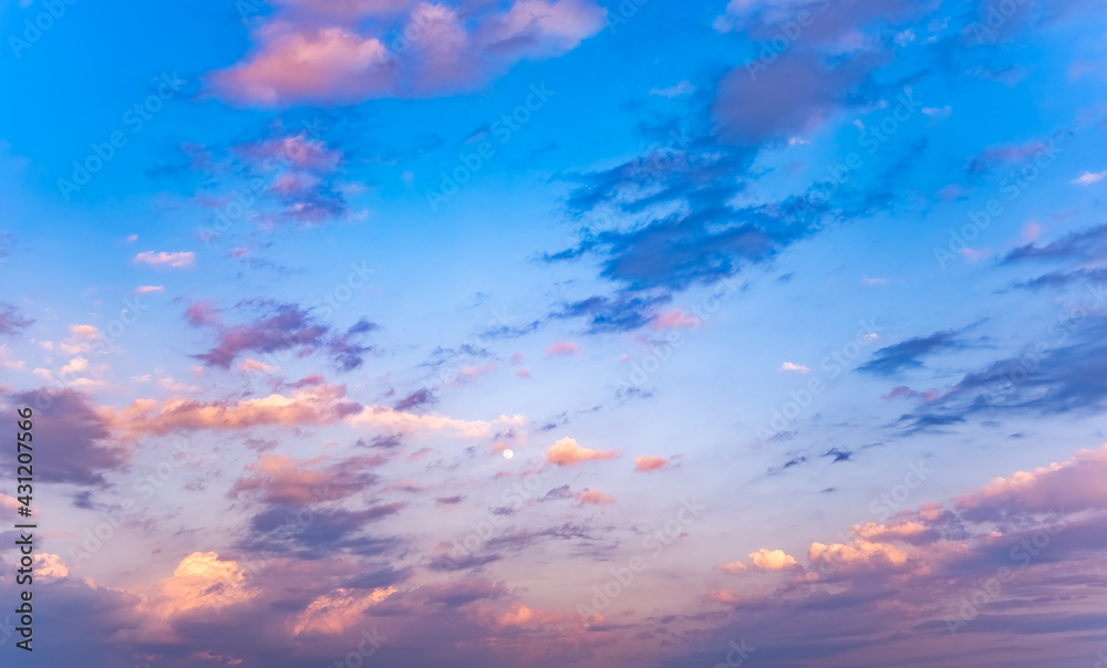 View of of sky. Orange blue and violet color sunset sky background. View of of sky. Orange blue and violet color sunset sky background.