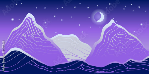 night mountain landscape, abstract vector pattern