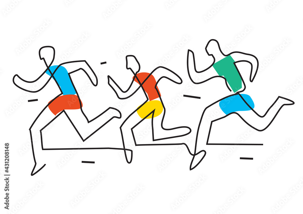 Jogging,running race cartoon.
Illustration of three funny runners with continuous line drawing design. Vector available. Jogging,running race cartoon.
Illustration of three funny runners with continuous line drawing design. Vector available.