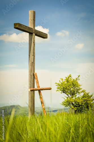 Obraz na plátně Two wooden crosses. Symbol of faith and discipleship
