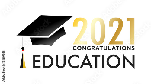 Graduate 2021 with Graduation cap in congratulations isolated on white background, Vector illustration EPS 10