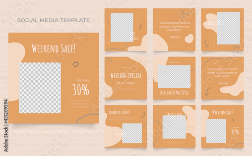 social media template blog fashion sale promotion. fully editable instagram and facebook square post frame organic sale poster. orange white brown ad banner vector background