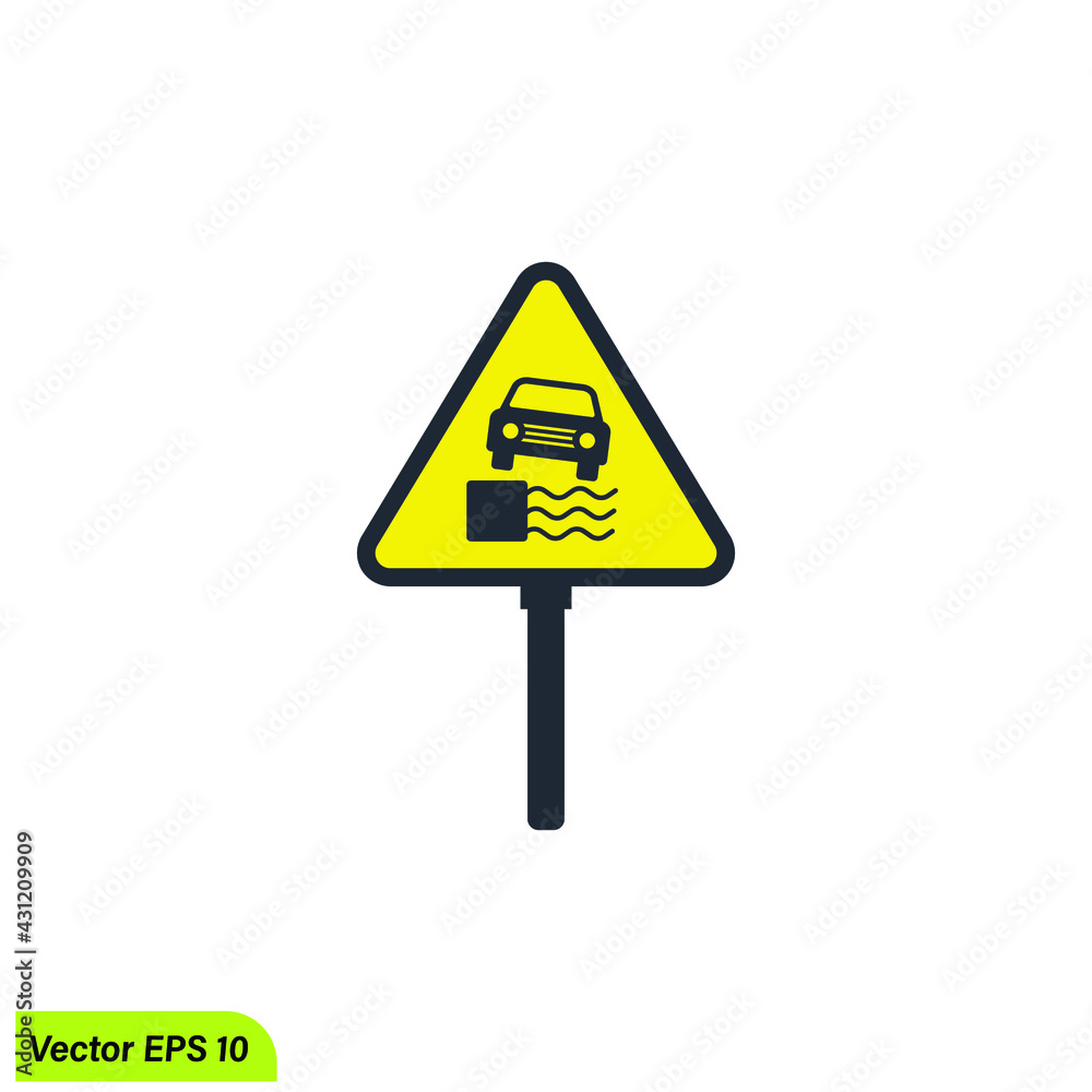 road warning sign car fall into the river icon symbol road warning sign car fall into the river icon symbol