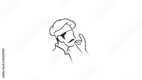 Creative Chef Head Moustache Hat Cartoon Logo Vector Design  