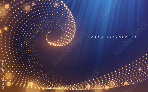 Abstract gold light swirl dots on blue background