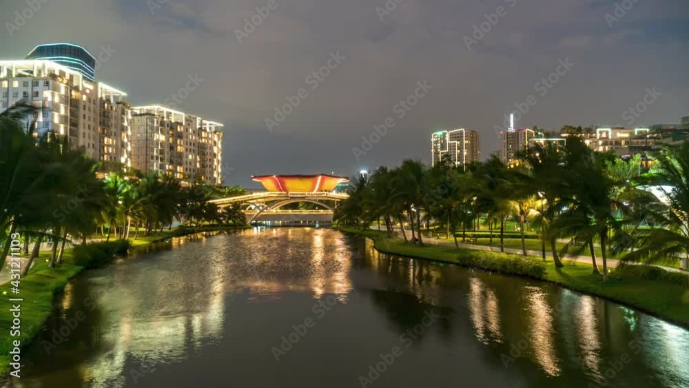 SAI GON, HO CHI MINH CITY, VIETNAM - Timelapse Day to Night Building and Park Urban SaiGon SAI GON, HO CHI MINH CITY, VIETNAM - Timelapse Day to Night Building and Park Urban SaiGon