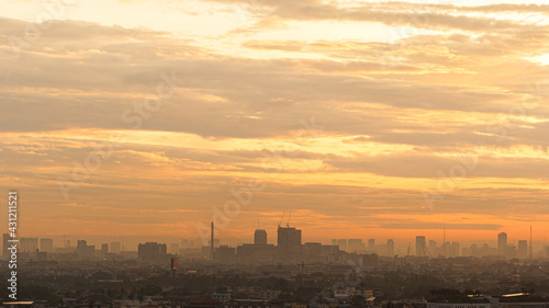 Bangkok city and skyscape with smog and polluted air pollution from particle PM2.5