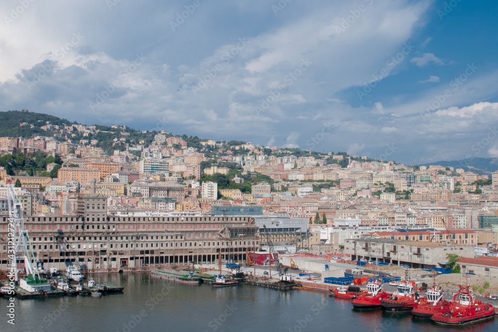 Genoa port, city, buildings, Italy