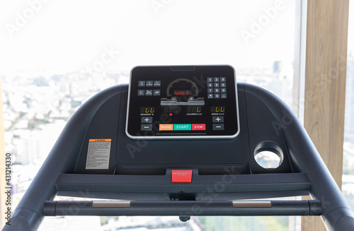 Treadmill in gym. Sports and Fitness Exercise Equipment. 