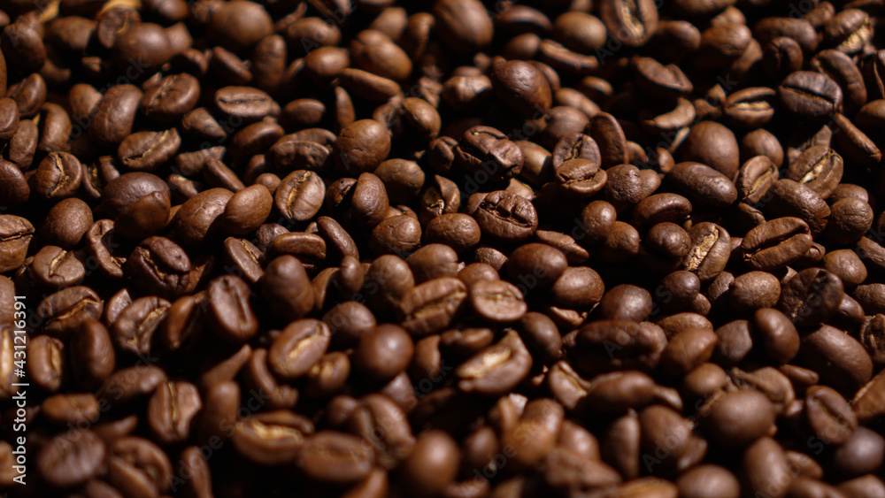 A Pile of Brown Arabica Coffee Beans in the Dark Background A Pile of Brown Arabica Coffee Beans in the Dark Background