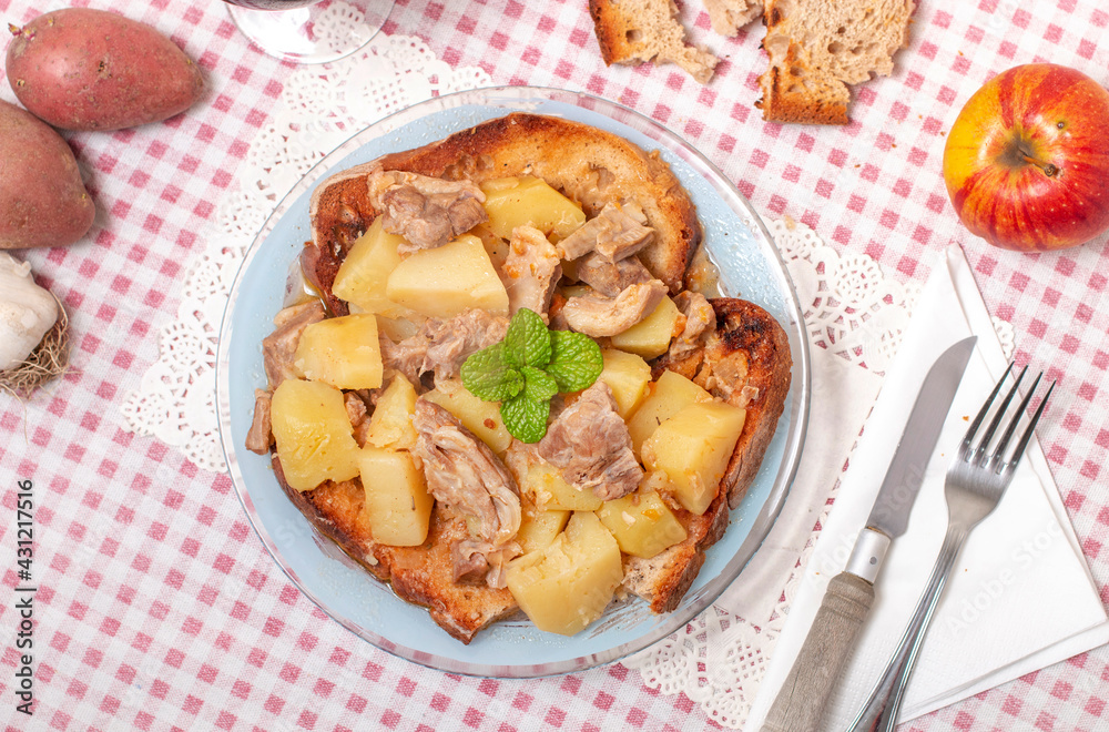 Lamb stew with potato and toasted bread Lamb stew with potato and toasted bread