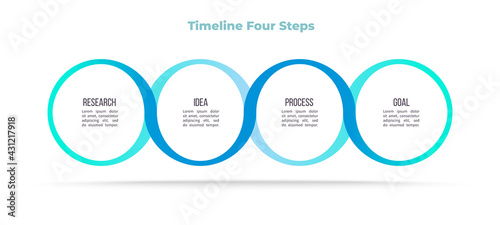 Business process. Timeline infographics with 4 steps, options, sections. Vector template.