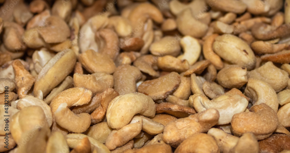 Close up of roasted salted cashew nuts Close up of roasted salted cashew nuts