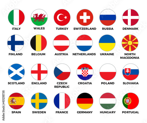 European football tournament 2020. Set of national flags of football teams Euro 2020.