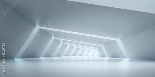 Wallpaper Mural Abstract Futuristic tunnel. Sci-fi Long Light Corridor concept.  Empty Modern Future white background. 3d rendering Torontodigital.ca