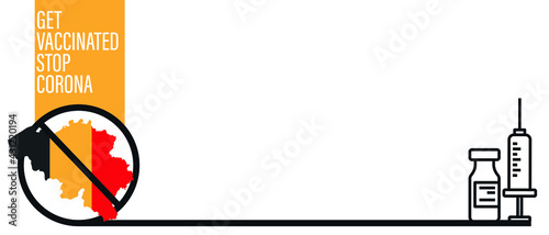 Belgium Concept. Map Template. Coronavirus and Vaccine concept. Prohibited sign. Wuhan coronavirus outbreak flu and pandemic concept banner flat style illustration background
