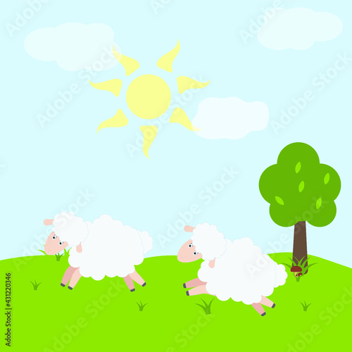Vector illustration for children s books .  2 Sheep .