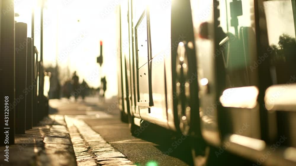 Bus transportation arriving at bus station stop