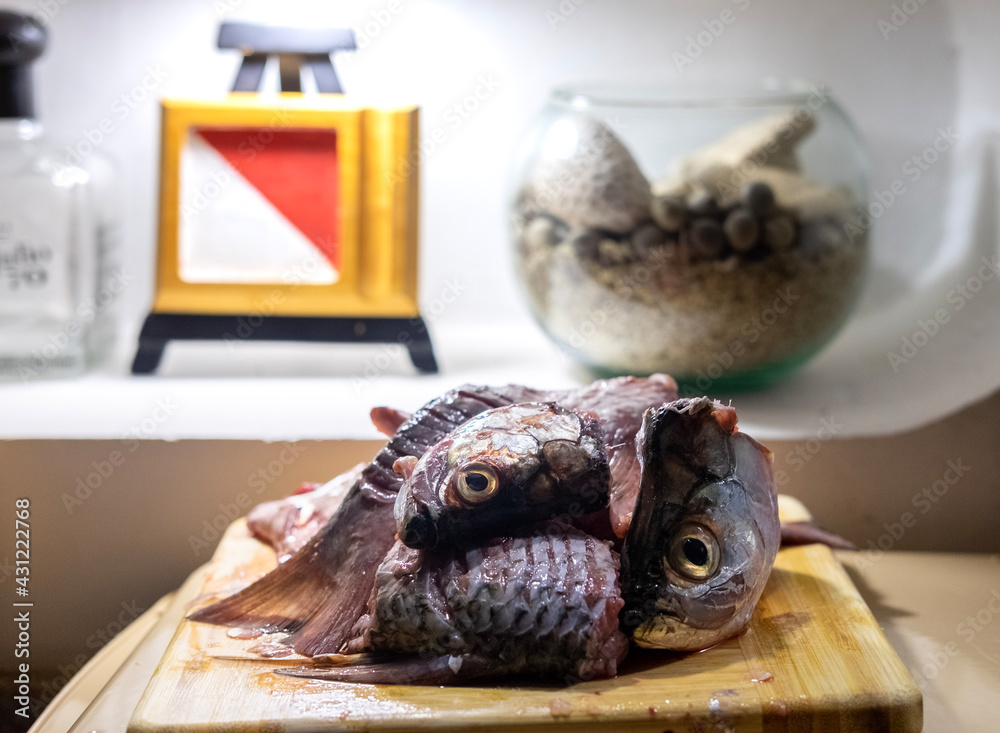 Fresh raw fish in chunks