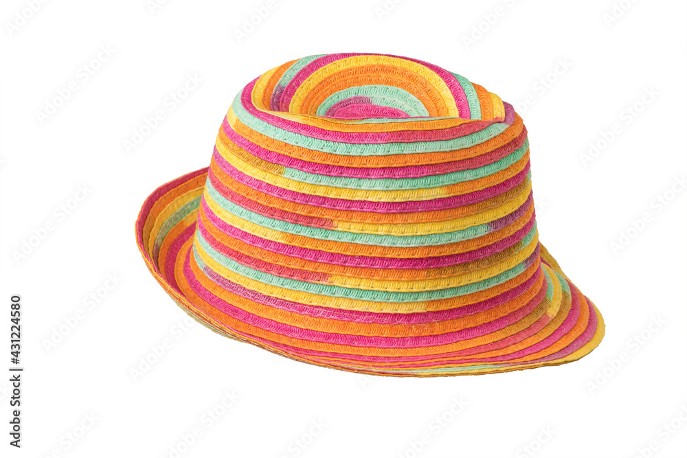 Stylish multi-colored summer sun hat isolated on a white background. Stylish multi-colored summer sun hat isolated on a white background.