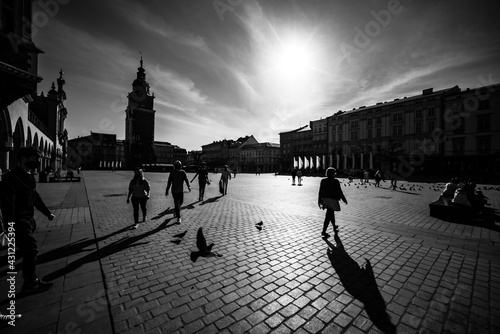 Cracow Market Square before 3rd May, black and white photography