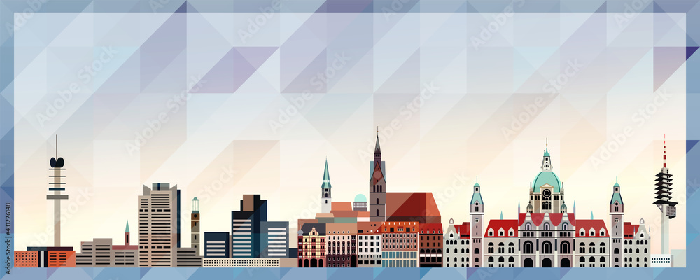Hanover skyline vector colorful poster on beautiful triangular texture background