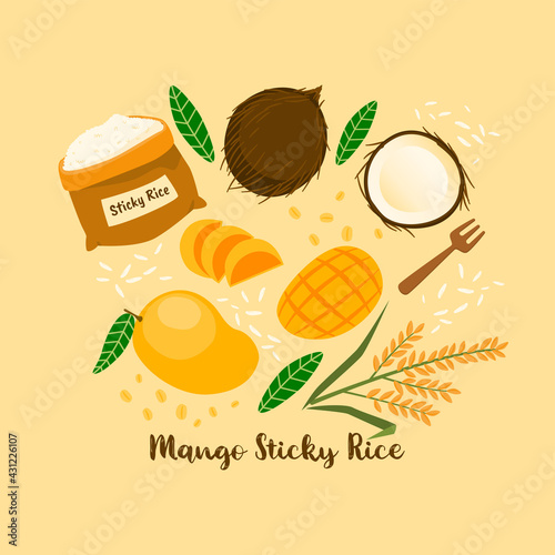 Mango Sticky Rice Ingredients Illustration