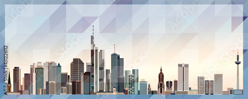 Frankfurt am Main skyline vector colorful poster on beautiful triangular texture background