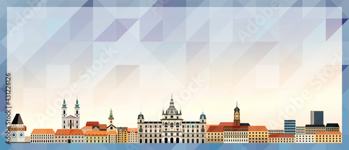 Graz skyline vector colorful poster on beautiful triangular texture background