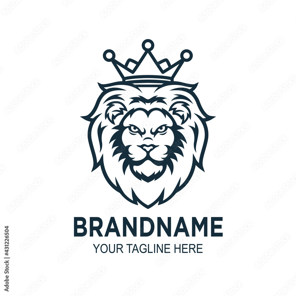 King Lion Logo. Animal Head Vector Icon Illustration Logo Template, Isolated on Premium Vector