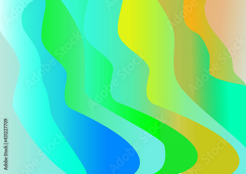 Abstract Colorful gradient background with waves. Colors: blue, green, yellow, orange
