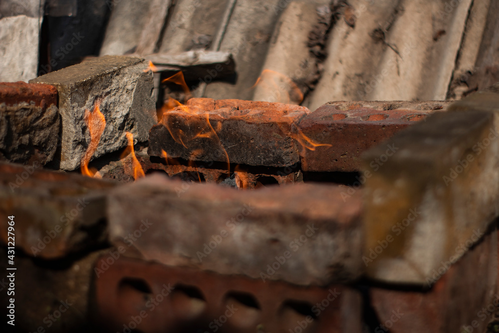 brazier made of bricks, fire for meat brazier made of bricks, fire for meat
