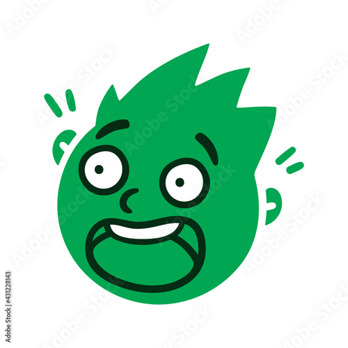 Round abstract face with frightened emotions. Scared emoji avatar. Portrait of a panicked man. Cartoon style. Flat design vector illustration.