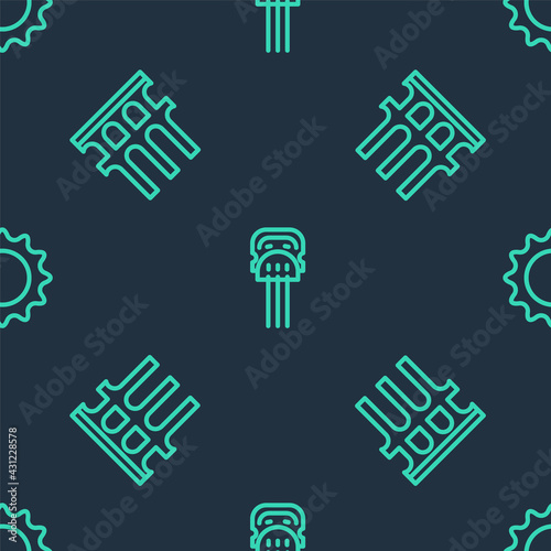 Set line Peineta, Aqueduct of Segovia and Sun on seamless pattern. Vector
