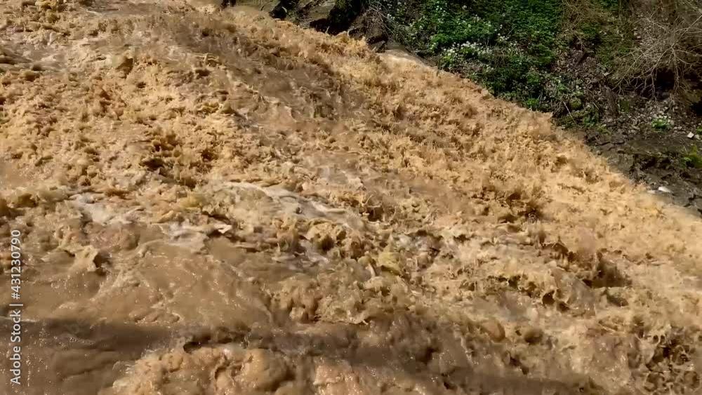 Beautiful landscape of mountain river in amazing and mysterious nature. Mountain waterway flowing through mountainous terrain.