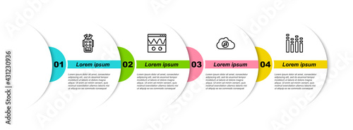Set line Microphone, Oscilloscope, Music streaming service and equalizer. Business infographic template. Vector