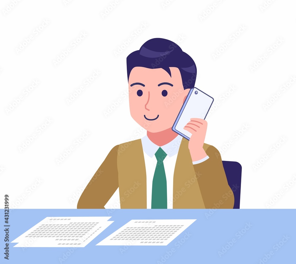 デスクワークする青年