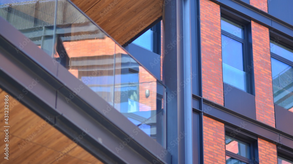 View of Architectural exterior detail of residential apartment building with ...