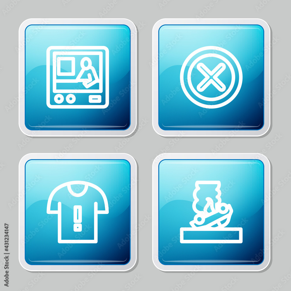 Set line Television report, X Mark, Cross in circle, T-shirt protest and Burning car icon. Vector Set line Television report, X Mark, Cross in circle, T-shirt protest and Burning car icon. Vector