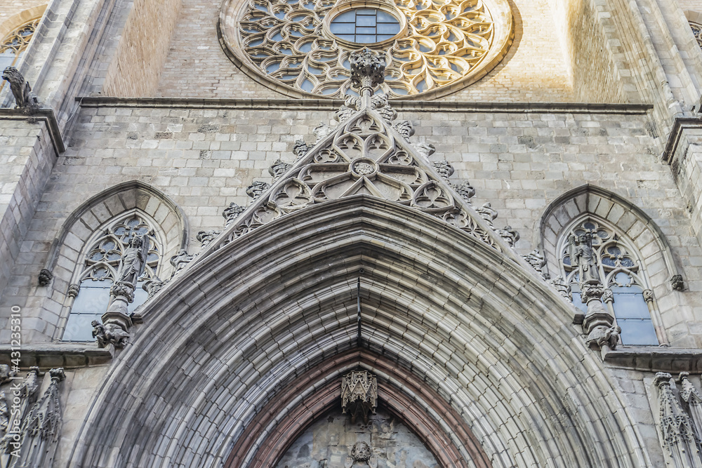 Barcelona Catalan Gothic style Basilica of Santa Maria del Mar (1329 - 1383). Barcelona, Catalonia, Spain, Europe.