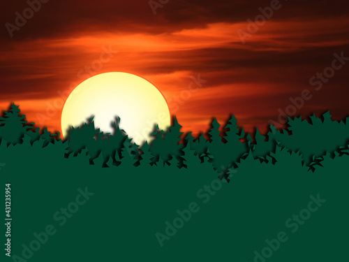 zachód słońca nad lasem motyw © EwaAF