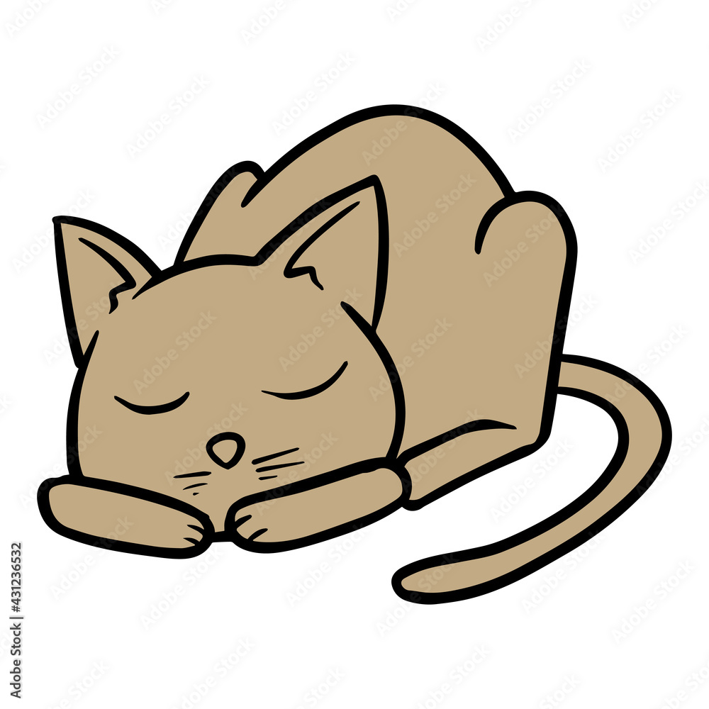 Hand drawn sleeping cat color vector illustration