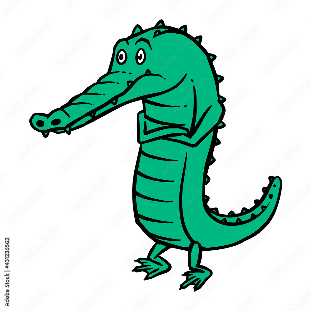 Fototapeta premium Hand drawn depressed alligator color vector illustration