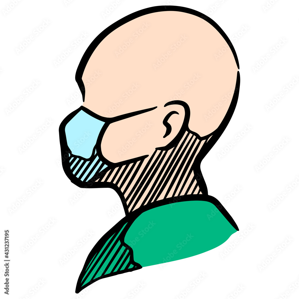 Human head figure wearing medical face mask color vector illustration Human head figure wearing medical face mask color vector illustration