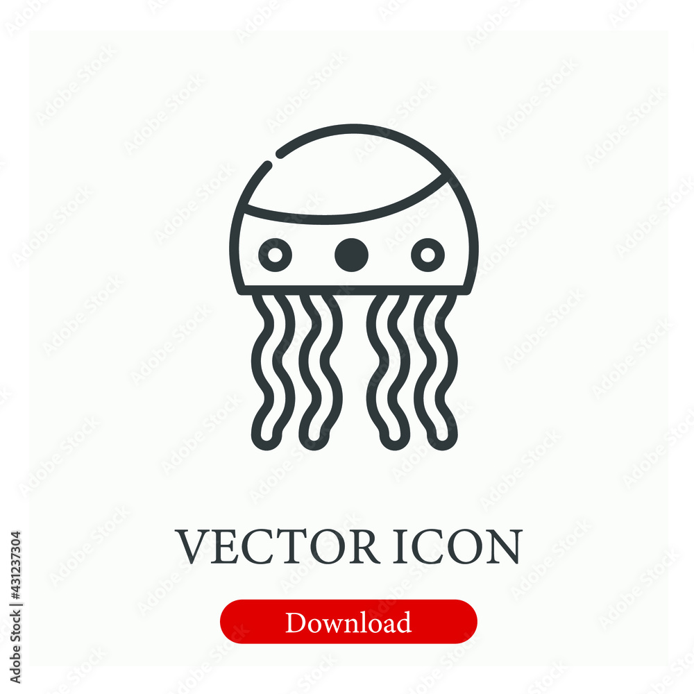 Jellyfish vector icon. Editable stroke. Linear style sign for use on web design and mobile apps, logo. Symbol illustration. Pixel vector graphics - Vector Jellyfish vector icon. Editable stroke. Linear style sign for use on web design and mobile apps, logo. Symbol illustration. Pixel vector graphics - Vector
