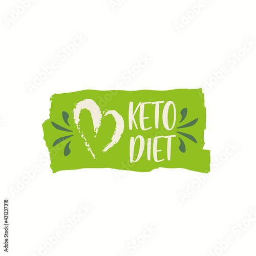 Green label. I love keto diet. Food diet is a sign of nutrition. For flyer, badge. in the form of a brush with the inscription Keto diet. The icon for printing.